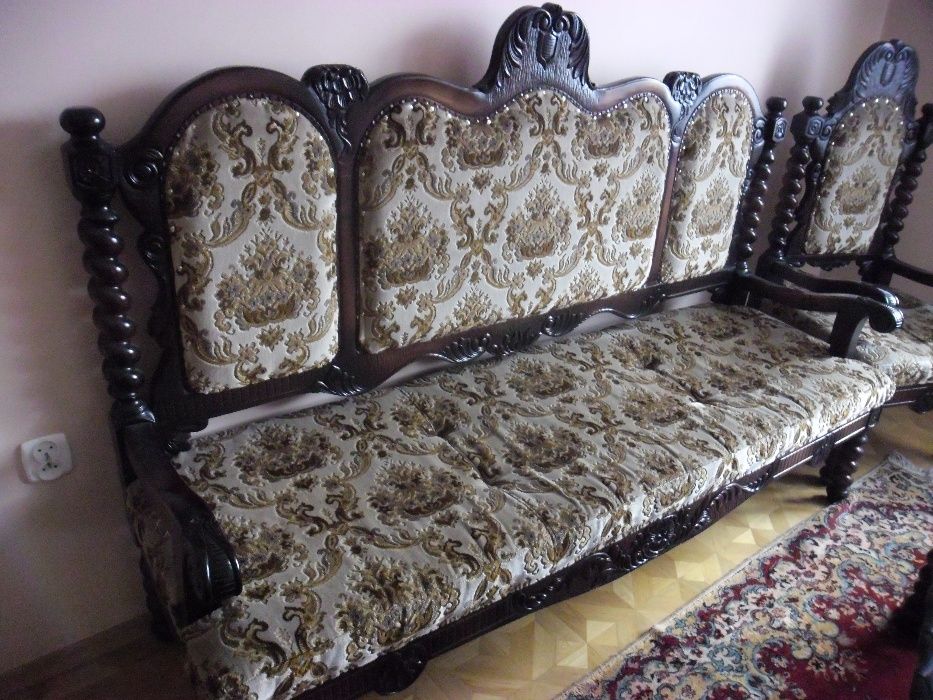 Meble drewniane rzeźbione komplet ława krzesła kanapa stojak unikat