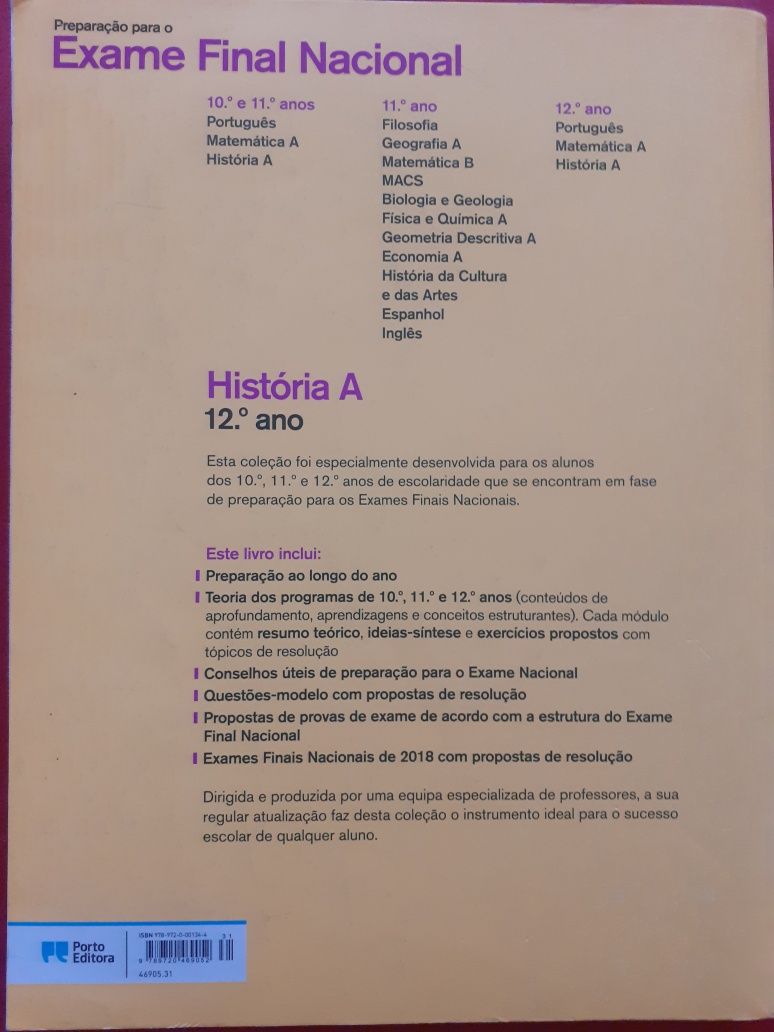 História A 12° Ano Preparação Exame Final ISBN 9789720001344