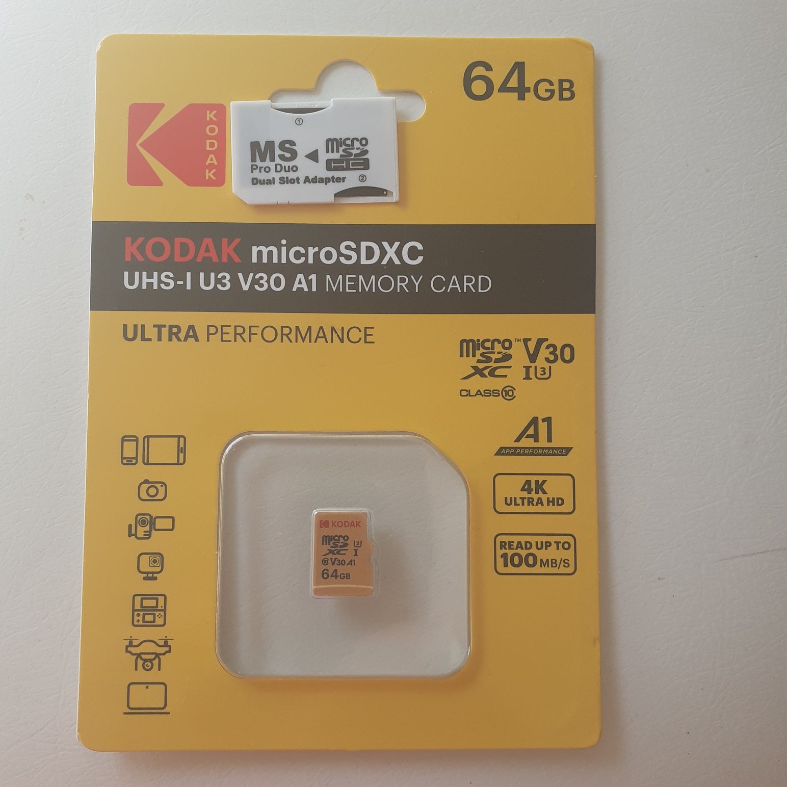 Micro SD kodak 64GB + adaptador duplo memory stick pro duo