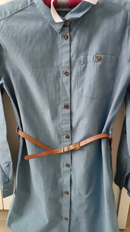 Długa, niebieska koszula H&M