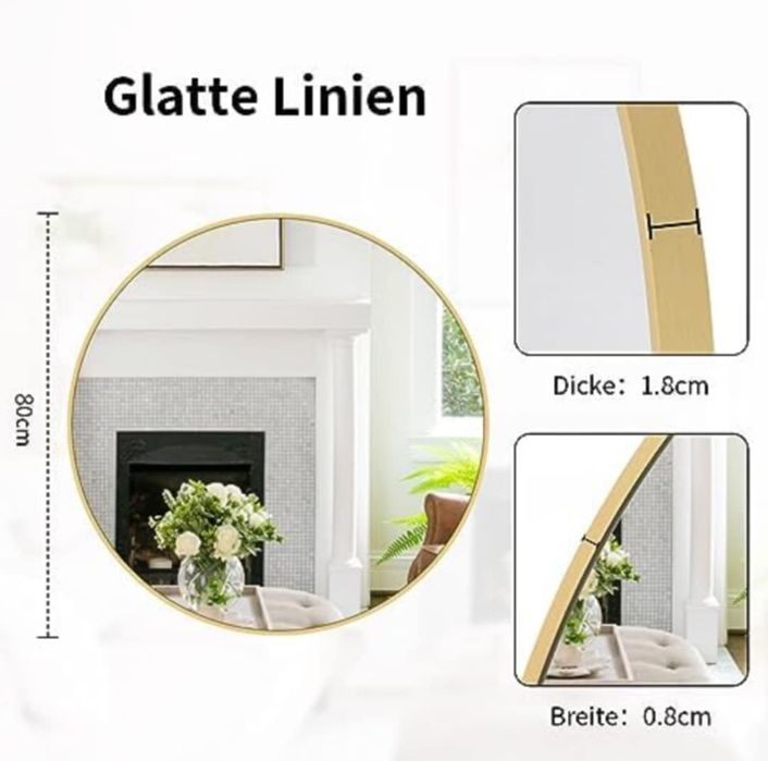 Koonmi 80cm złote okrągłe lustro z aluminiową ramą,