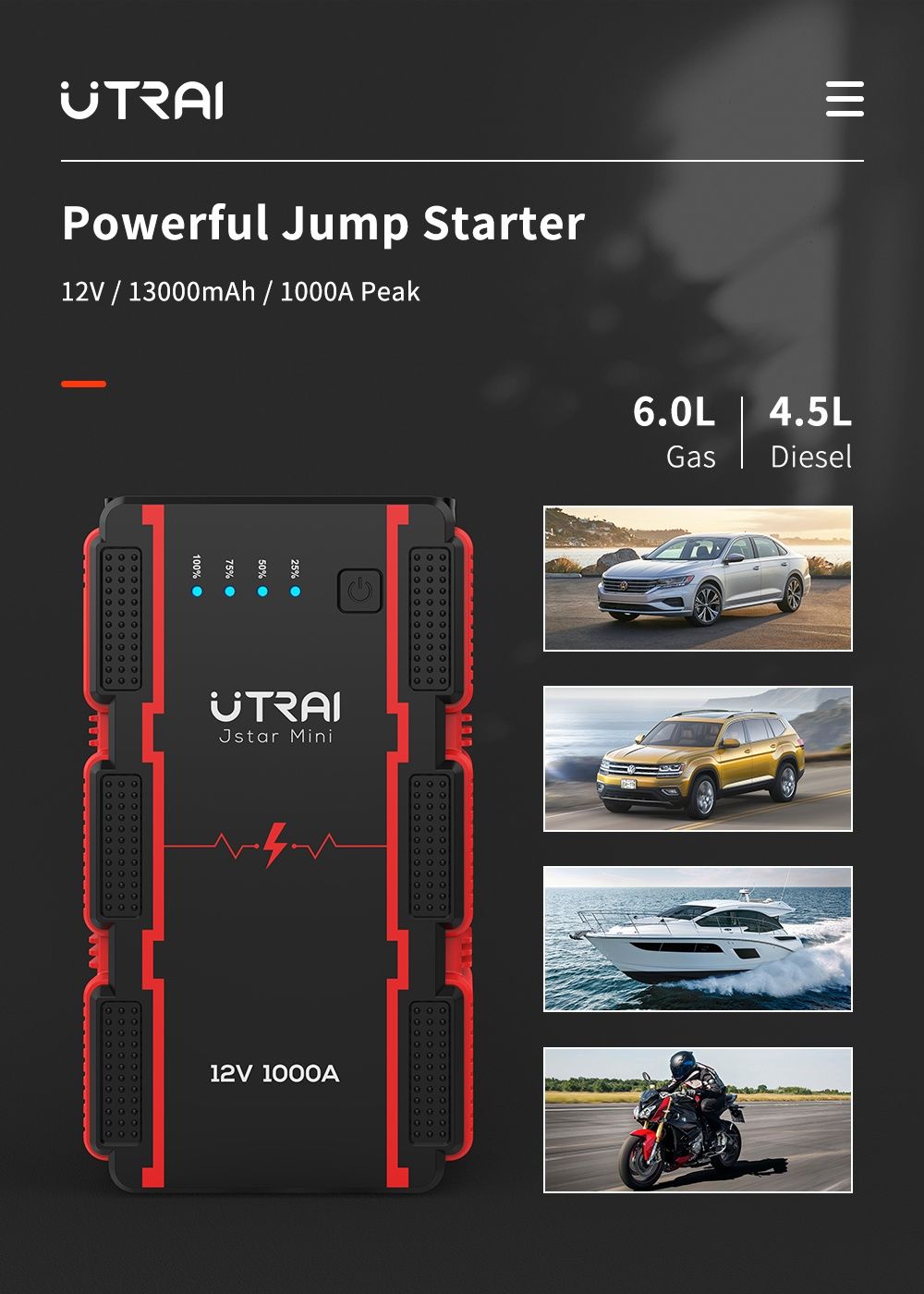 Urządzenie rozruchowe Utrai Booster PowerBank Jump Starter 1000A 12V