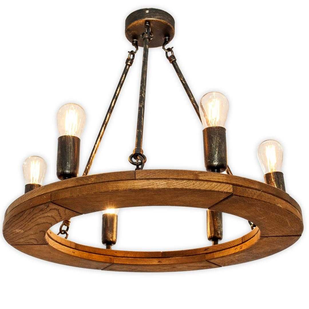Żyrandol Rustykalny Koło 50cm lampa drewniana fazowana