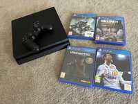 PlayStation 4 Slim 500GB + comando original + 4 jogos (2 por abrir)  Motivo: upgrade   200