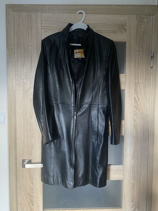 Długi płaszcz skórzany 100% vintage retro