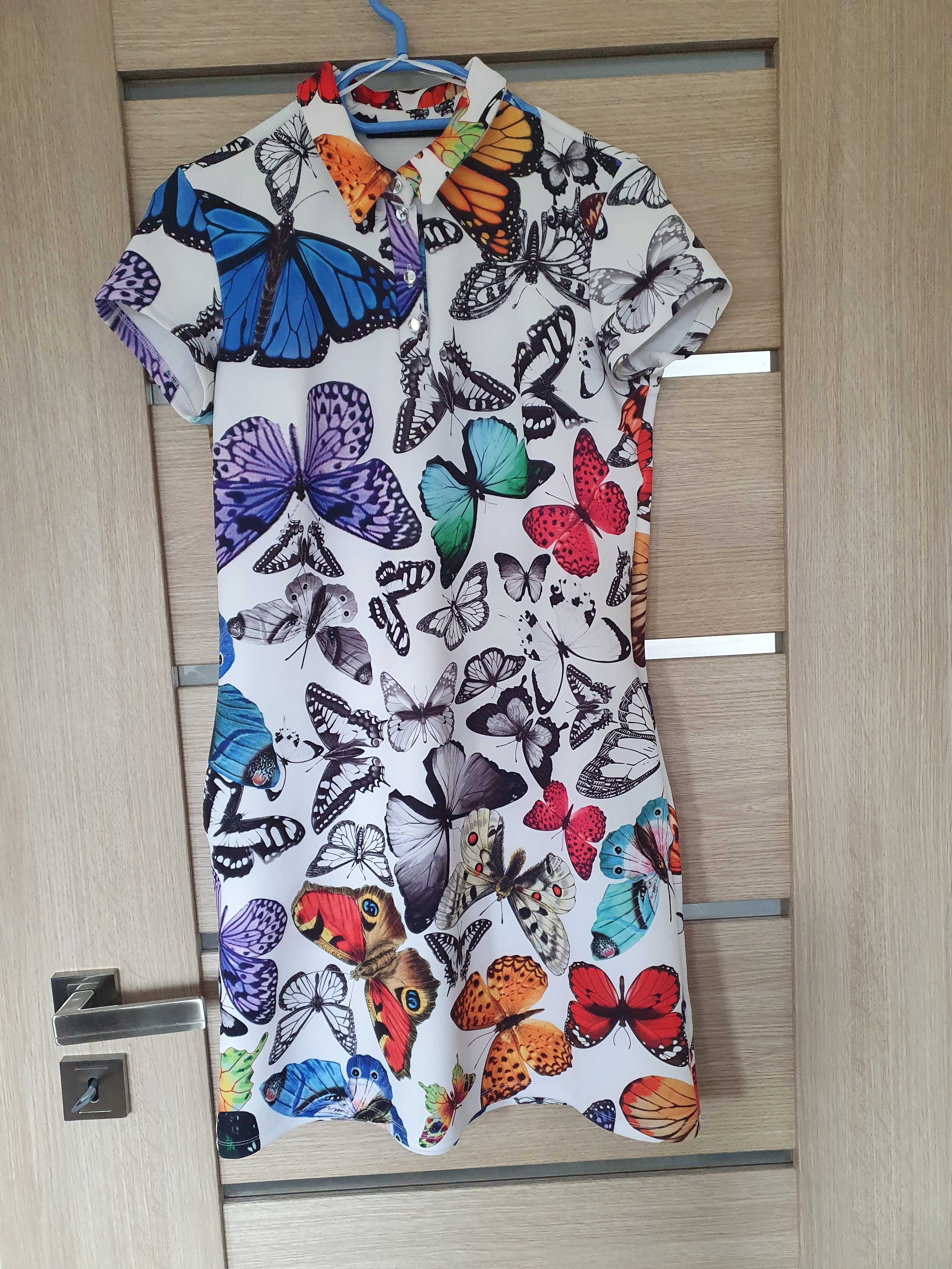 Sukienka w kolorowe motyle Mohito XS