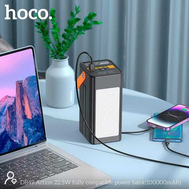 Павербанк power bank HOCO DB49 100000mAh Швидка зарядка 22.5W, ліхтар