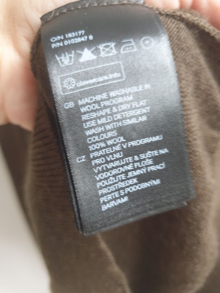 Męski sweter wełniany merino H&M M khaki