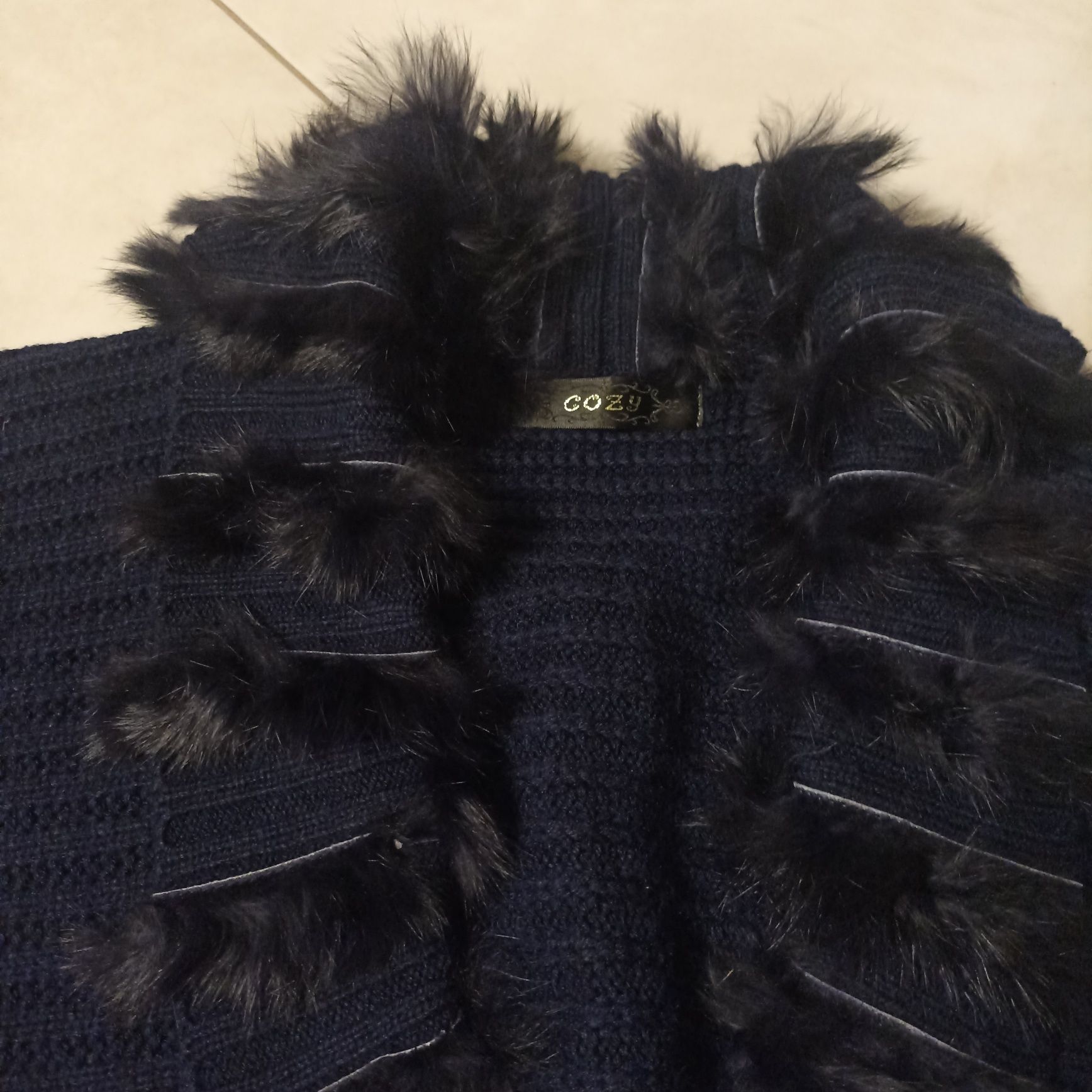 Sweter bezrękawnik M-L granatowy wełna