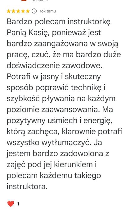 Nauka pływania i doskonalenie - instruktorka z licencją PZP