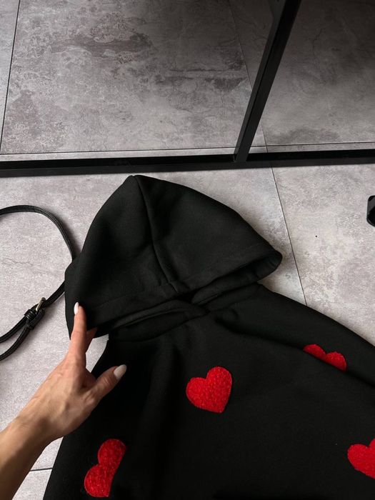 Женское худи на флисе с капюшоном+лосины Жіночий костюм в сердечко