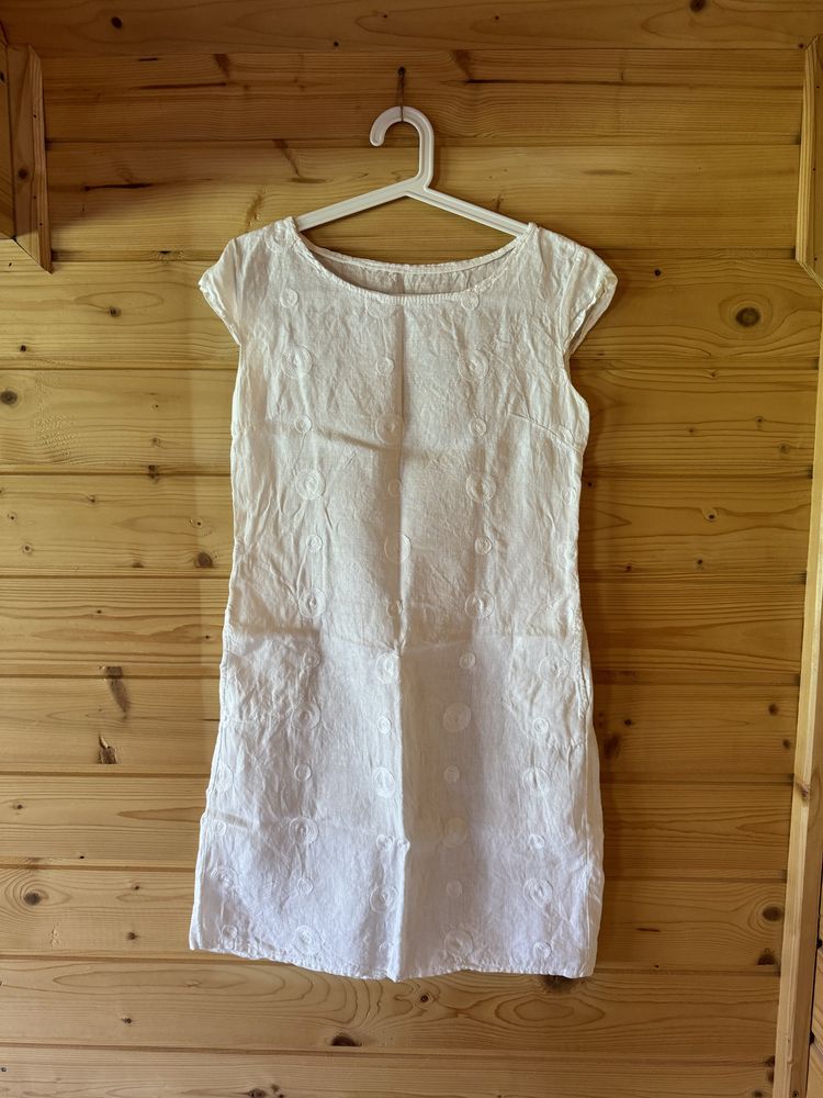 Biała lniana sukienka len bawełna na lato