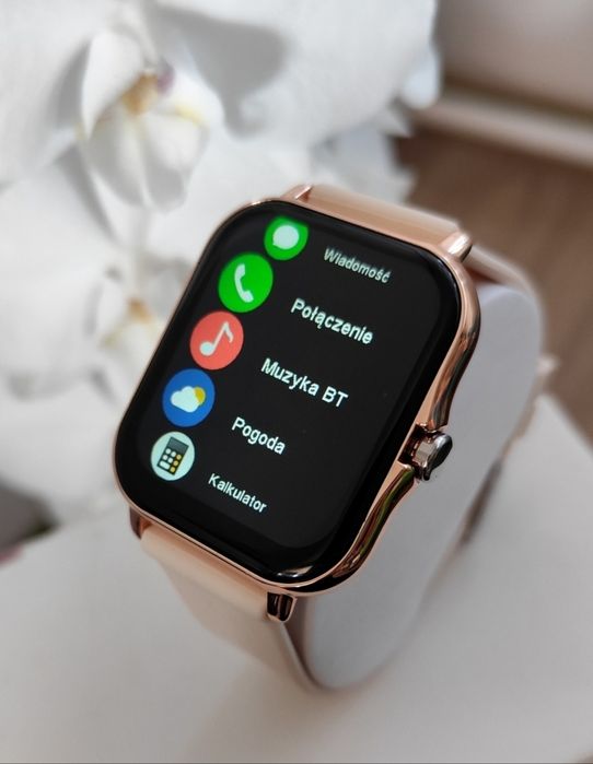 Złoty Damski Smartwatch Zegarek Polskie Menu Nowy