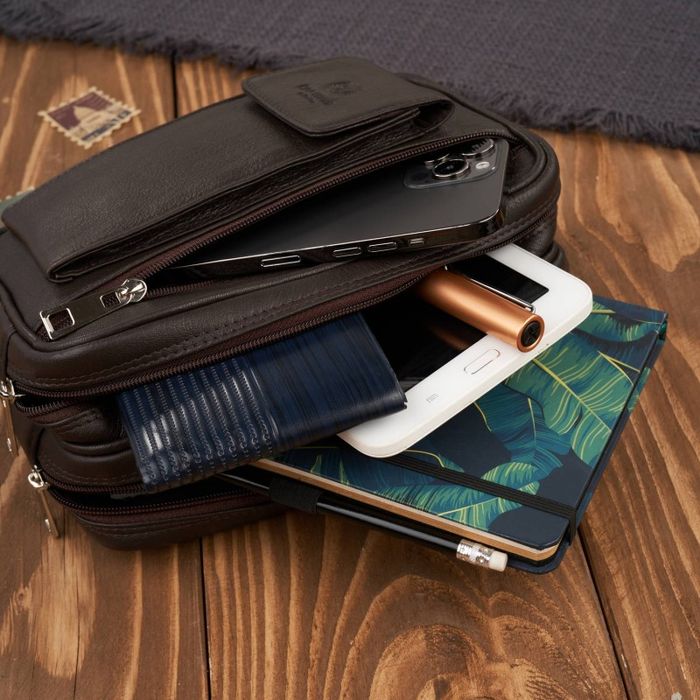 saszetka męska do ręki skórzana dwukomorowa brązowa paolo peruzzi