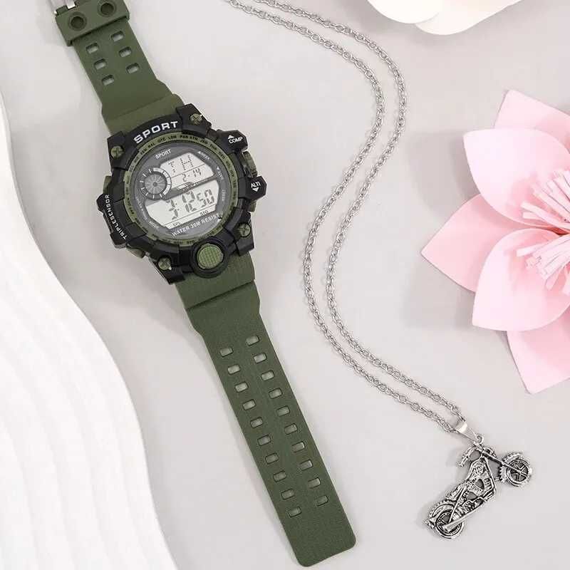 Militarny zegarek elektroniczny zielony sportowy cyfrowy luma WR30