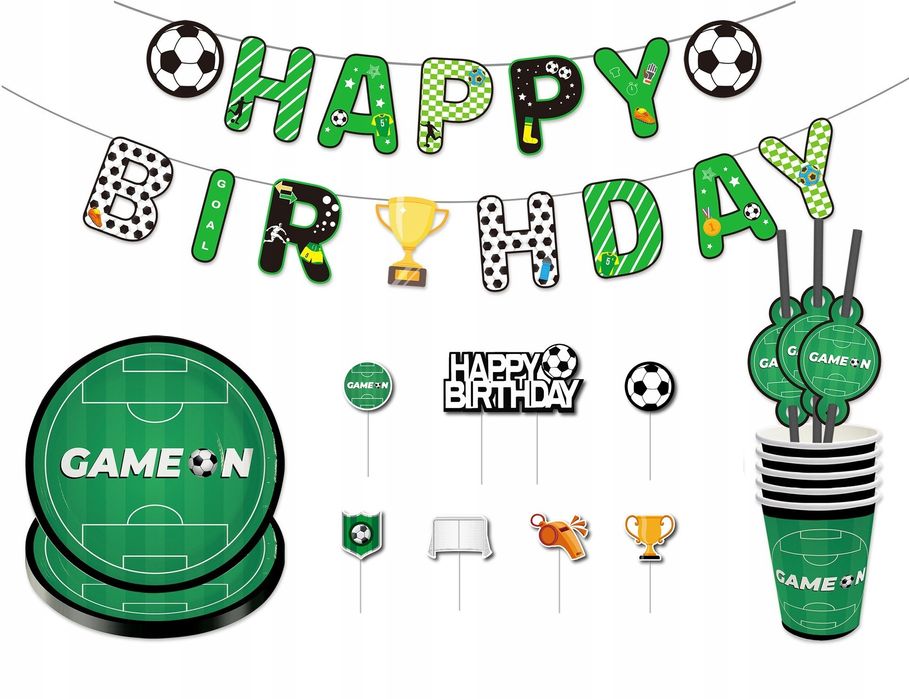 Oro Party Zestaw Dekoracji Piłka Nożna Kubki Talerze Słomki