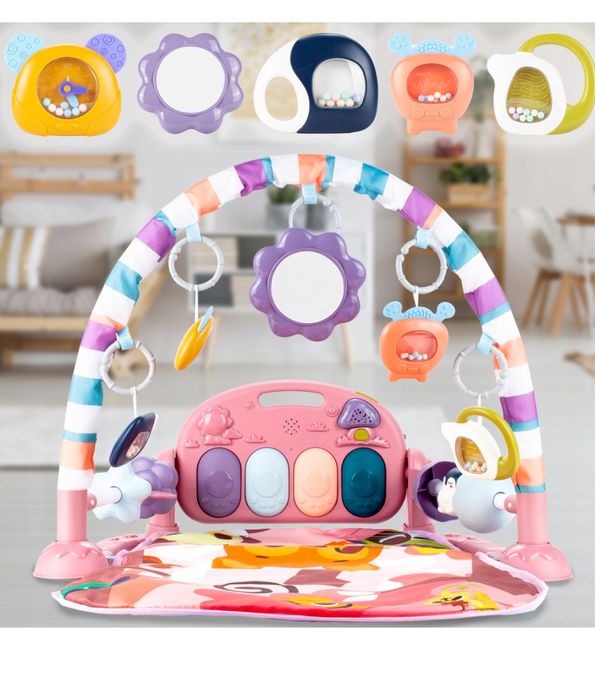 Mata edukacyjna interaktywna z pianinkiem grzechotki gryzaki