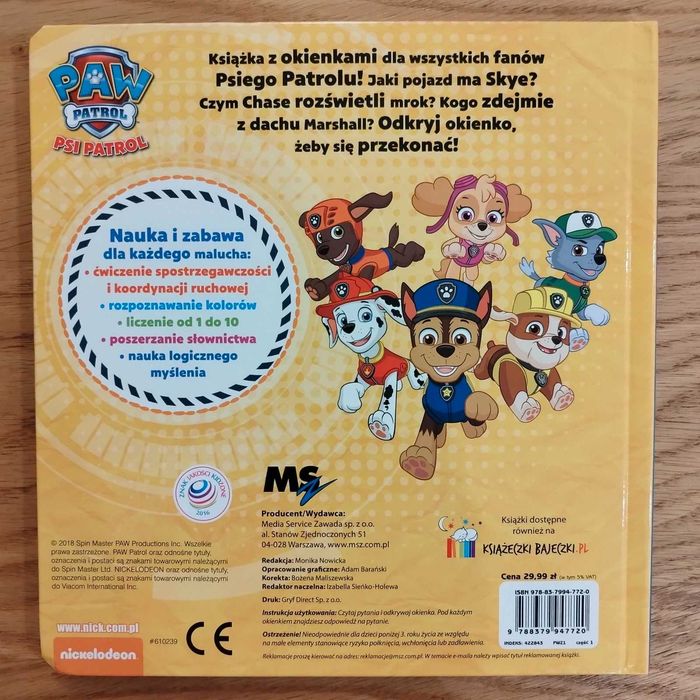 Książka Psi Patrol okienka
