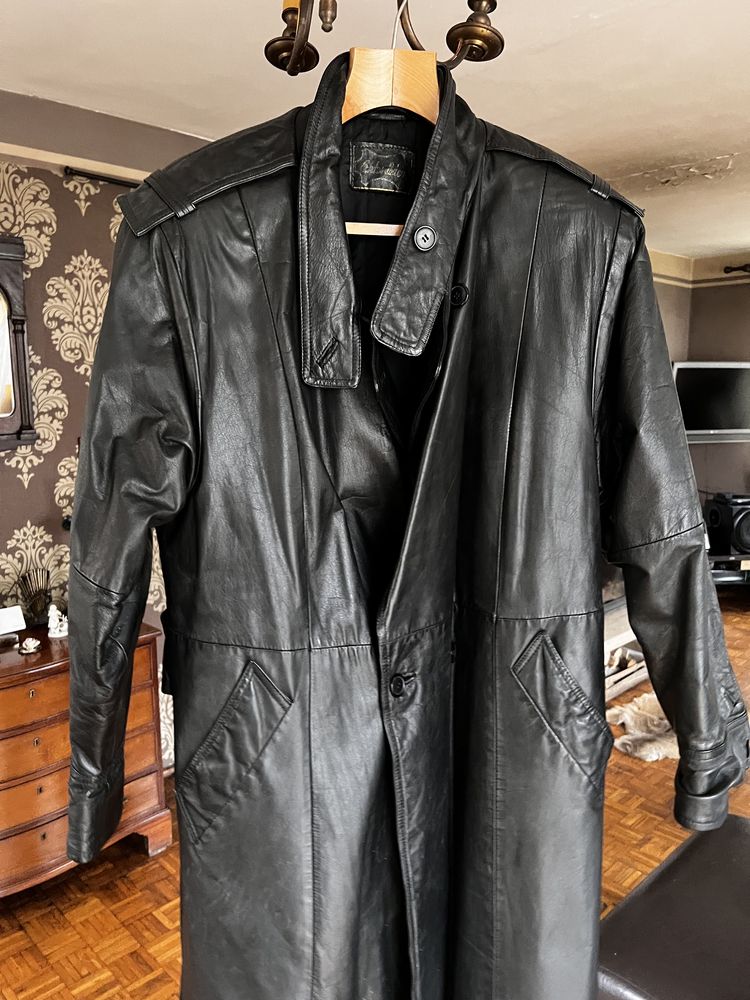 Czarny płaszcz ze skóry naturalnej 100% XL/XXL