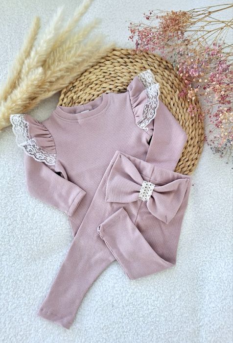 Nowość Nikol Kids Fashion! Bluzeczka w prążek brudny róż z koronką 104