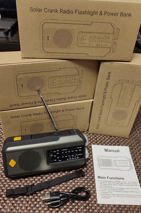 Радіо аварійне ліхтарик, 2000мАч повербанк, динамо-машина