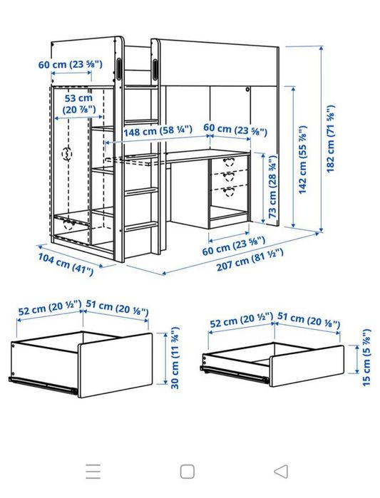 Łóżko piętrowe Ikea Samastad z biurkiem i materacem