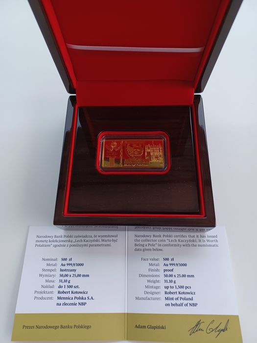 Złota moneta Lech Kaczyński plus banknot