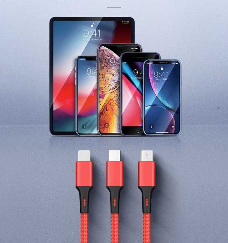 USB кабель зарядки 3в1 Type C iPhone Lightning Microusb 2.4 А