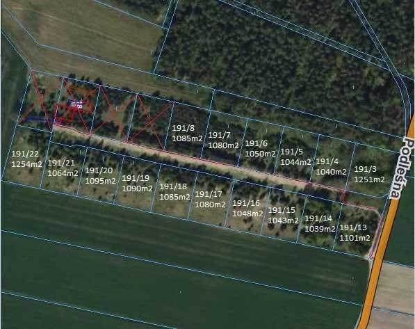 16 działek budowlanych od 1040m2 do 1254m2, Ludowinka gm. Wodzierady