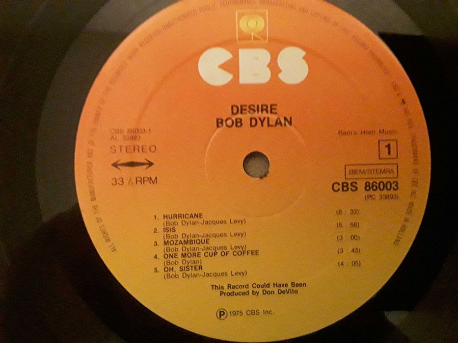 Виниловая пластинка Bob Dylan  Desire  1975 г.