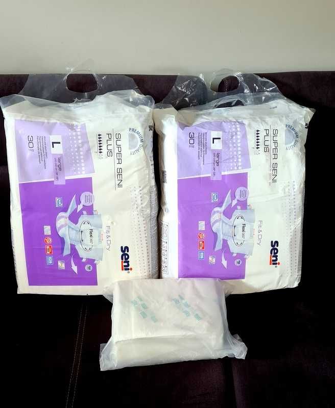 Super Seni Plus pieluchomajtki L 45szt +5podkładów Seni