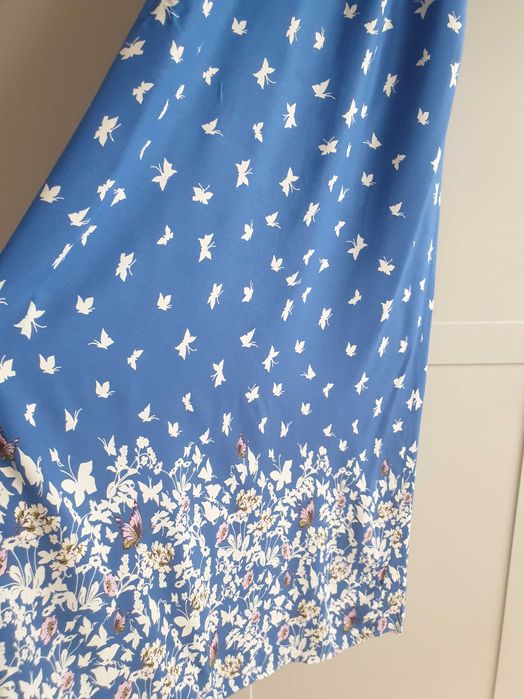 Niebieska sukienka na ramiączkach maxi tall z wiskozy Monsoon 36 38