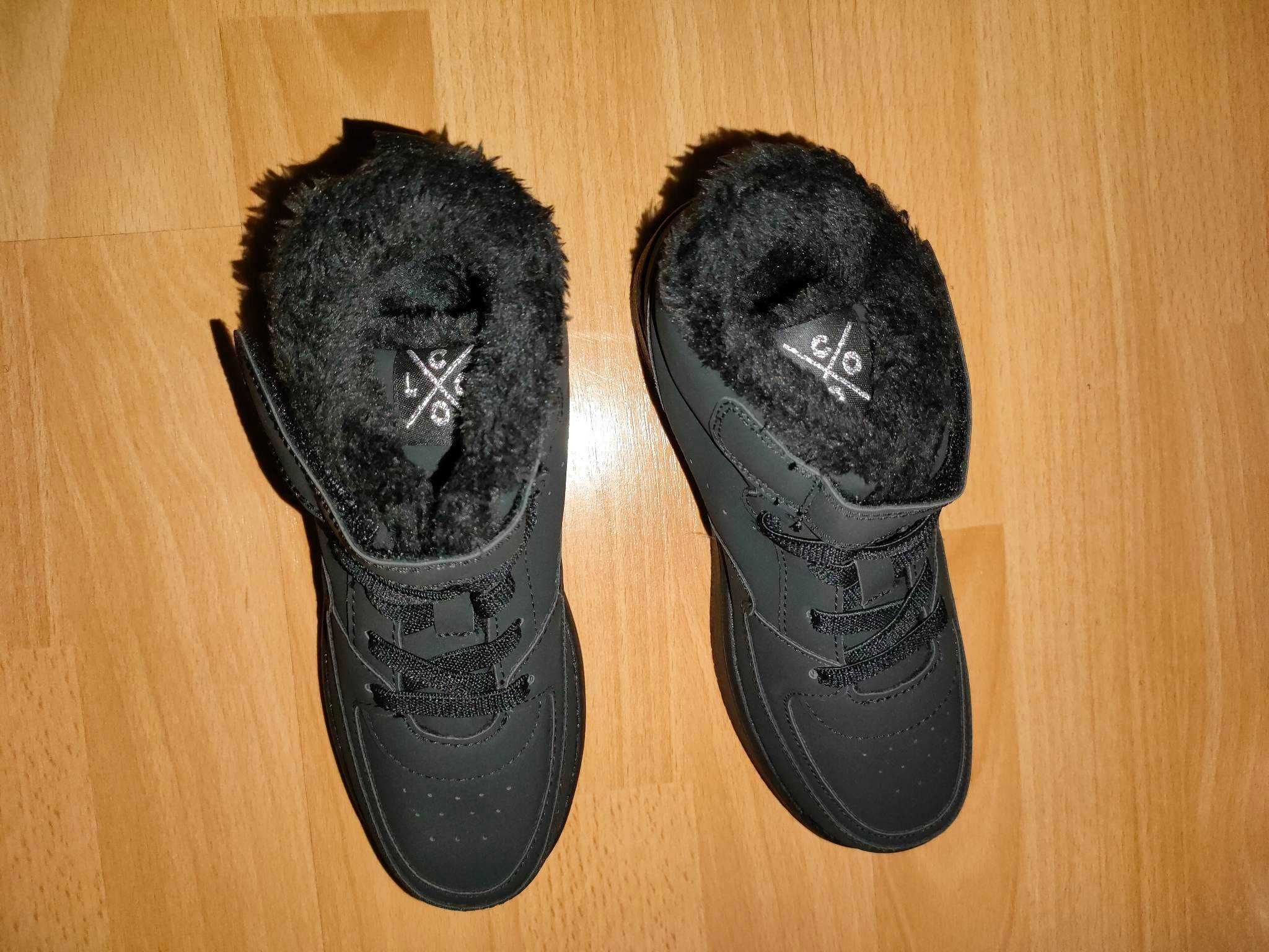 NOWE buty przejściowe 32, czarne H&M, futerko