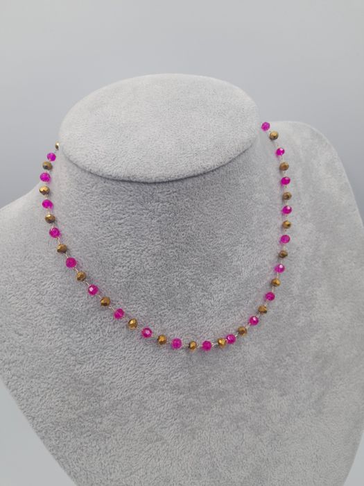 Naszyjnik różowe złote koraliki Xuping