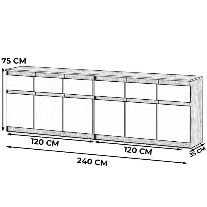 Komoda Nowoczesna Best Olia 240cm Szafka Modułowa 6 Szuflad Do Salonu