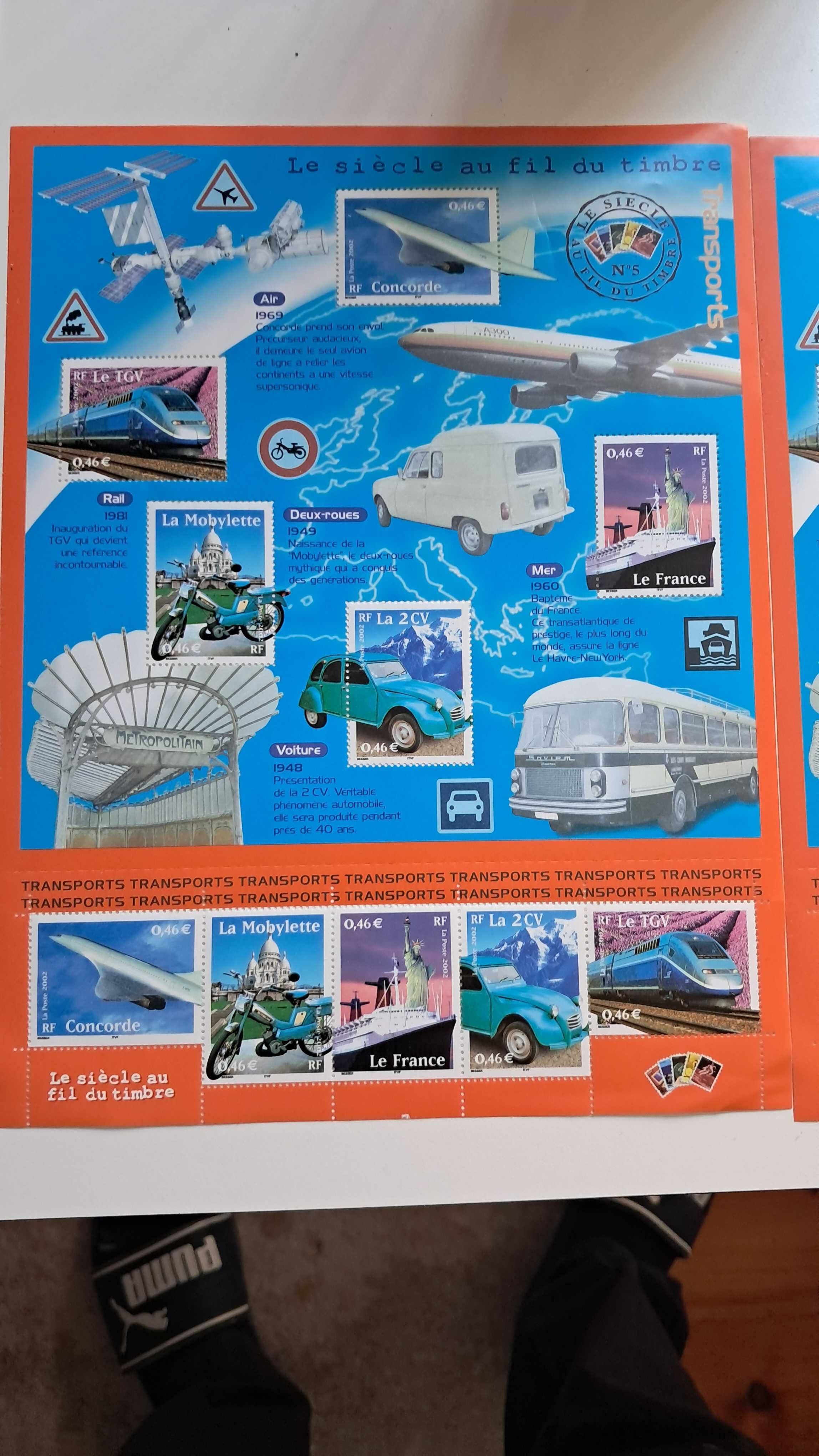 Filatelia França 2002 Lote 3 Blocos “Le Siècle au Fil du Timbre” novos