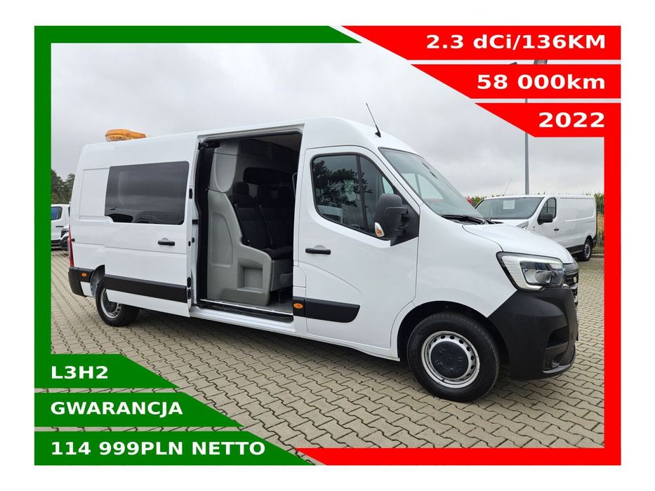 Renault Master L3H2 *114999zł Netto* Brygadówka 7 osób 2.3 dCi/136KM  Klimatyzacja, Tempomat, Czujniki parkowania, Hak