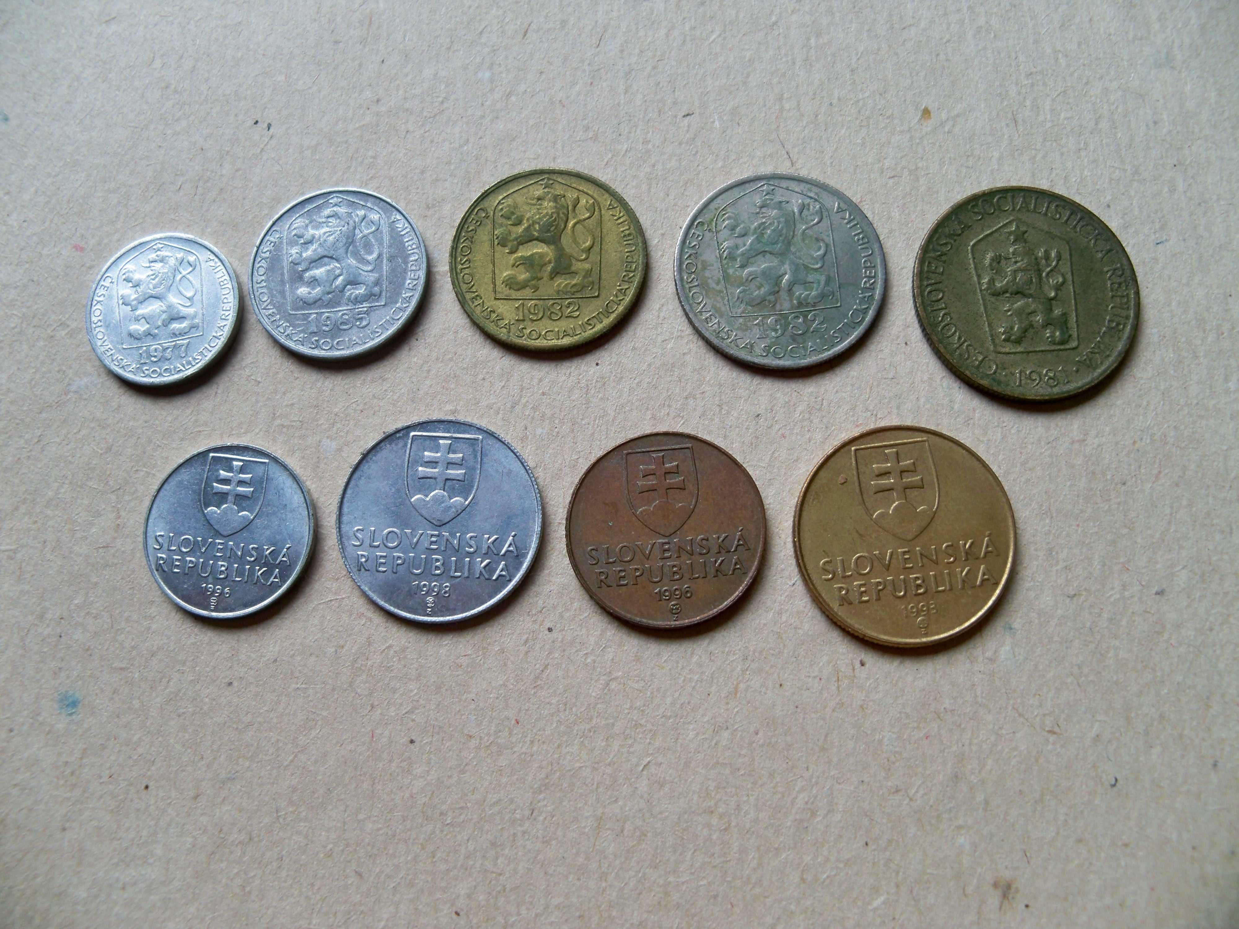 Монеты Чехословакии 5,10,20,50галер 1крона и Словакии 10 20 50 1крона