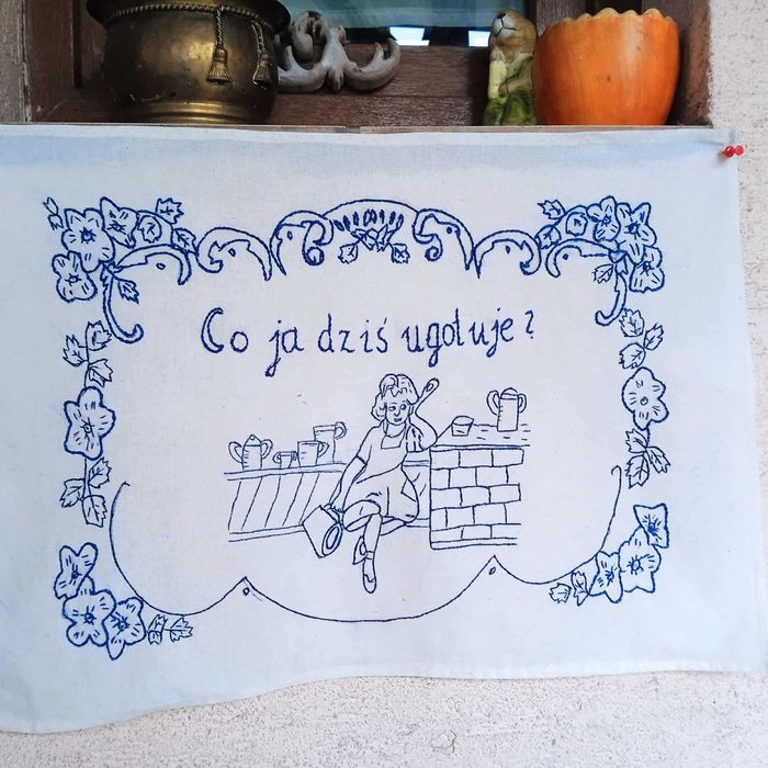 Makatka ścienna ręcznie haftowana nowa.Co ja dziś ugotuje?