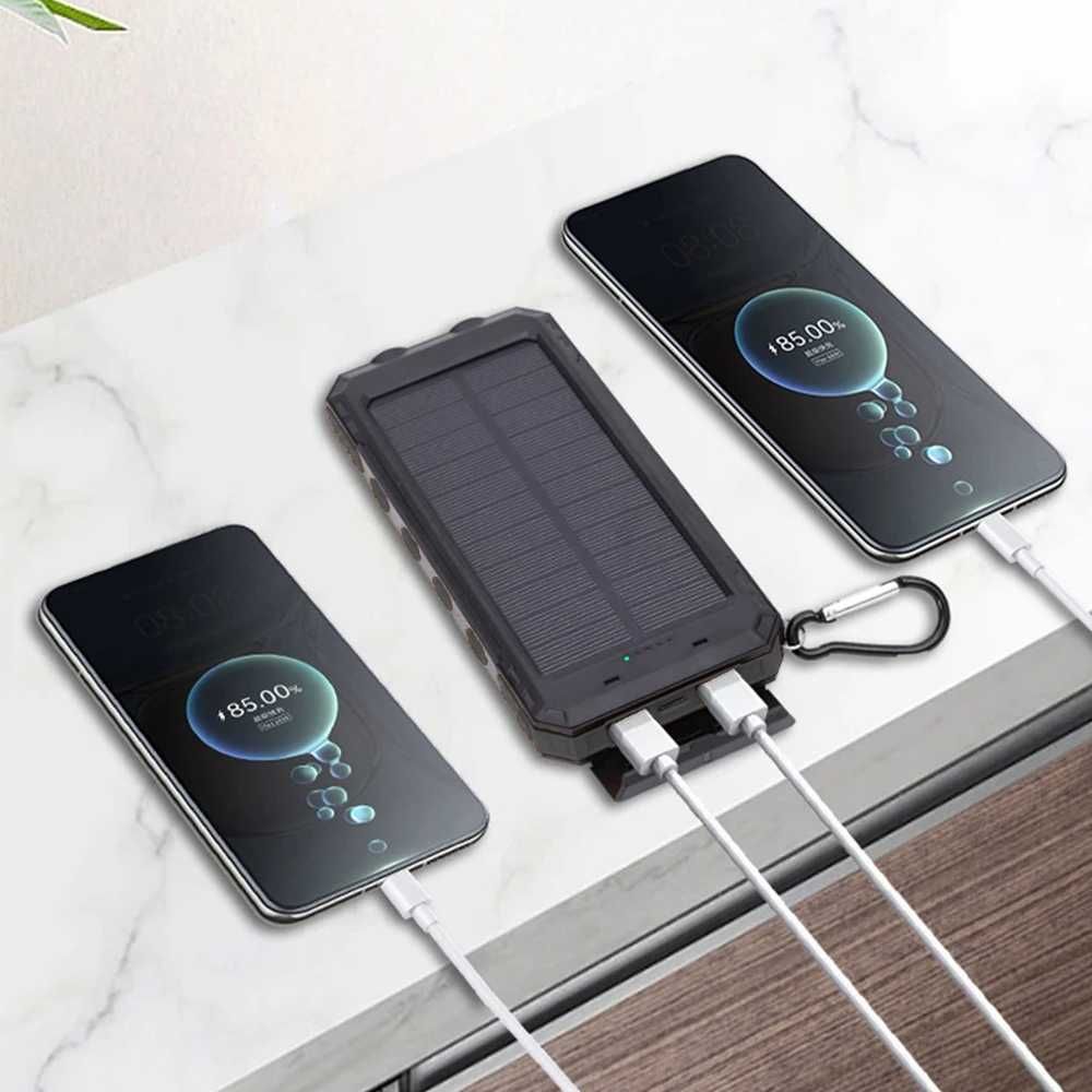 PANCERNY Solarny POWERBANK 20000mAh 2x USB latarka + kompas