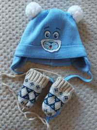 Niebieska ciepła czapka polarowa + rękawiczki