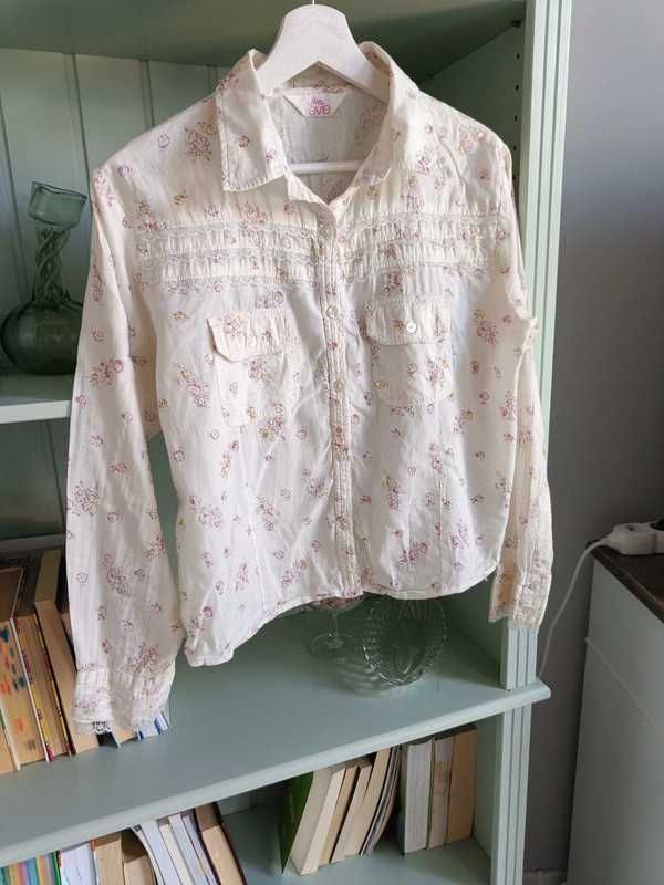 Bawełniana kremowa koszula z cekinami i kwiatami r. XS / S