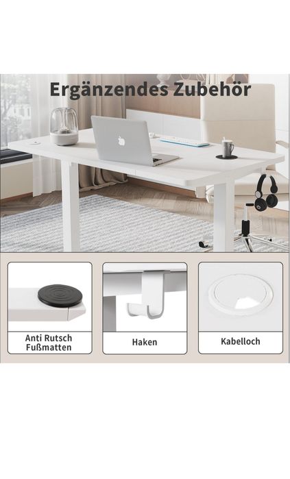 Biurko elektryczne białe – regulacja wysokości & pamięć ustawień