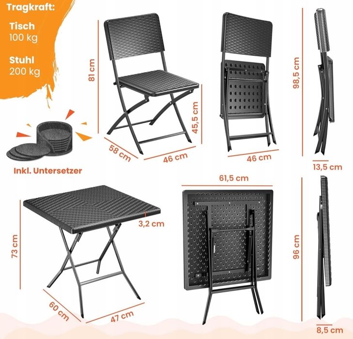 Zestaw mebli ogrodowych balkonowych stolik dwa krzesła