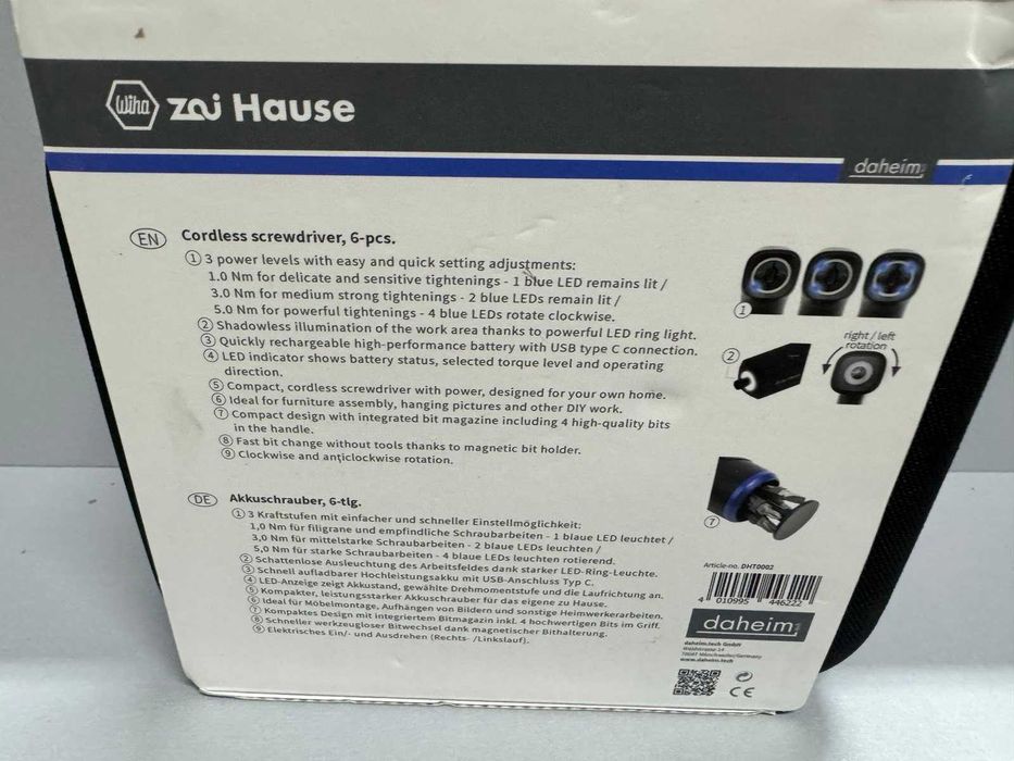 Wiha Zai Hause DHT0002 Мини-аккумуляторная отвертка НОВАЯ!