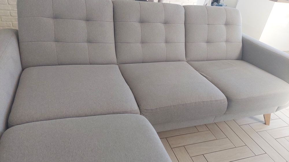 Narożnik sofa z funkcją spania, duzy pojemnik na posciel, nowoczesny
