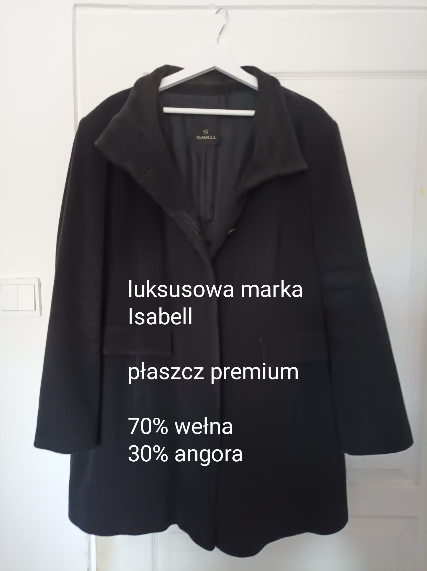 Premium wełniany płaszcz plus size Isabell 48 4XL wełna + angora szary