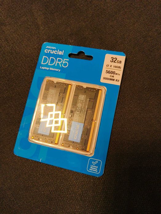 Nowa pamięć RAM do laptopa Crucial 32GB DDR5 5600MHz SODIMM 2x16GB