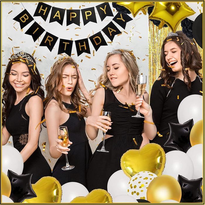 Zestaw Dekoracji na 30. Urodziny Czarno-Złote Balony Konfetti Baner