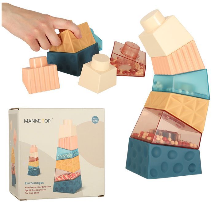 Wieża Edukacyjna Klocki Sensoryczne Piramida Układanka Montessori